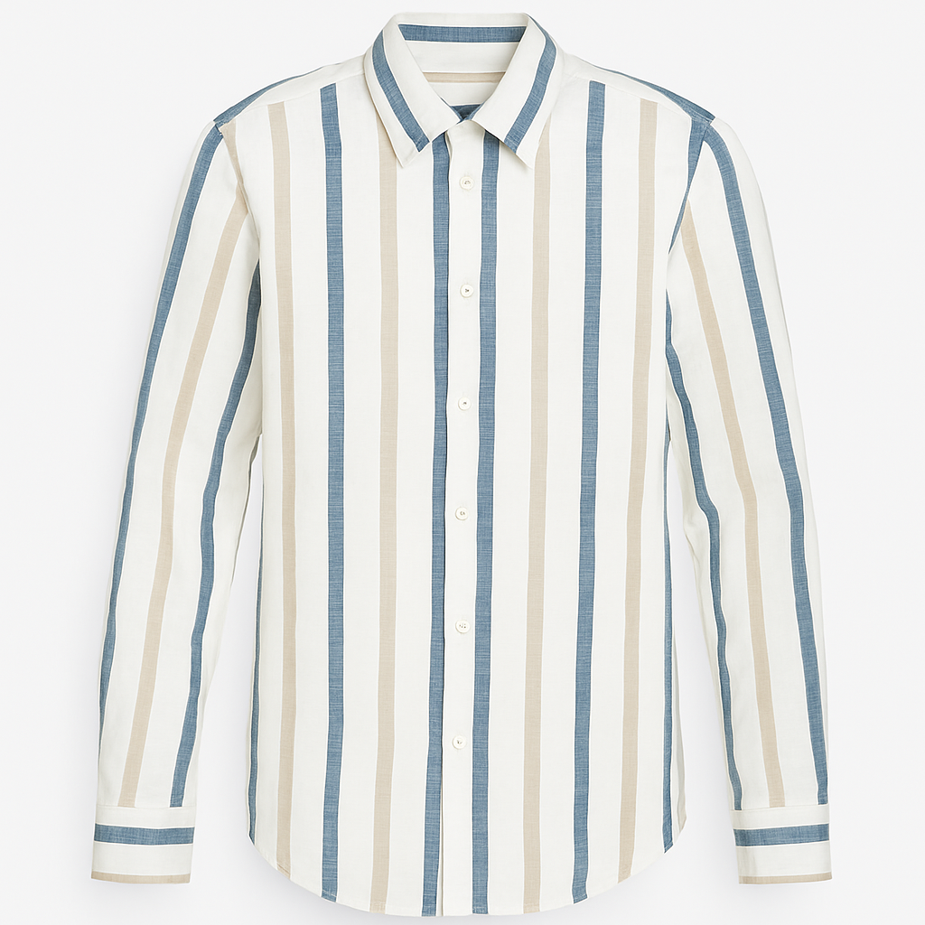 Košulja - Puro Lino svetlo bela sa plavo-bež prugama