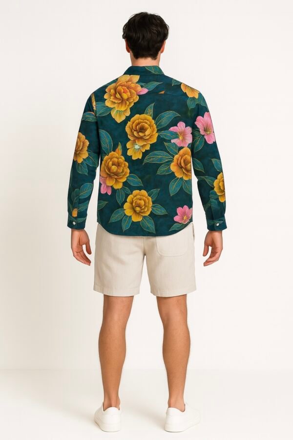 1476_back_model_mim Košulja - MM Studio tamno zelena sa velikim cvetnim printom