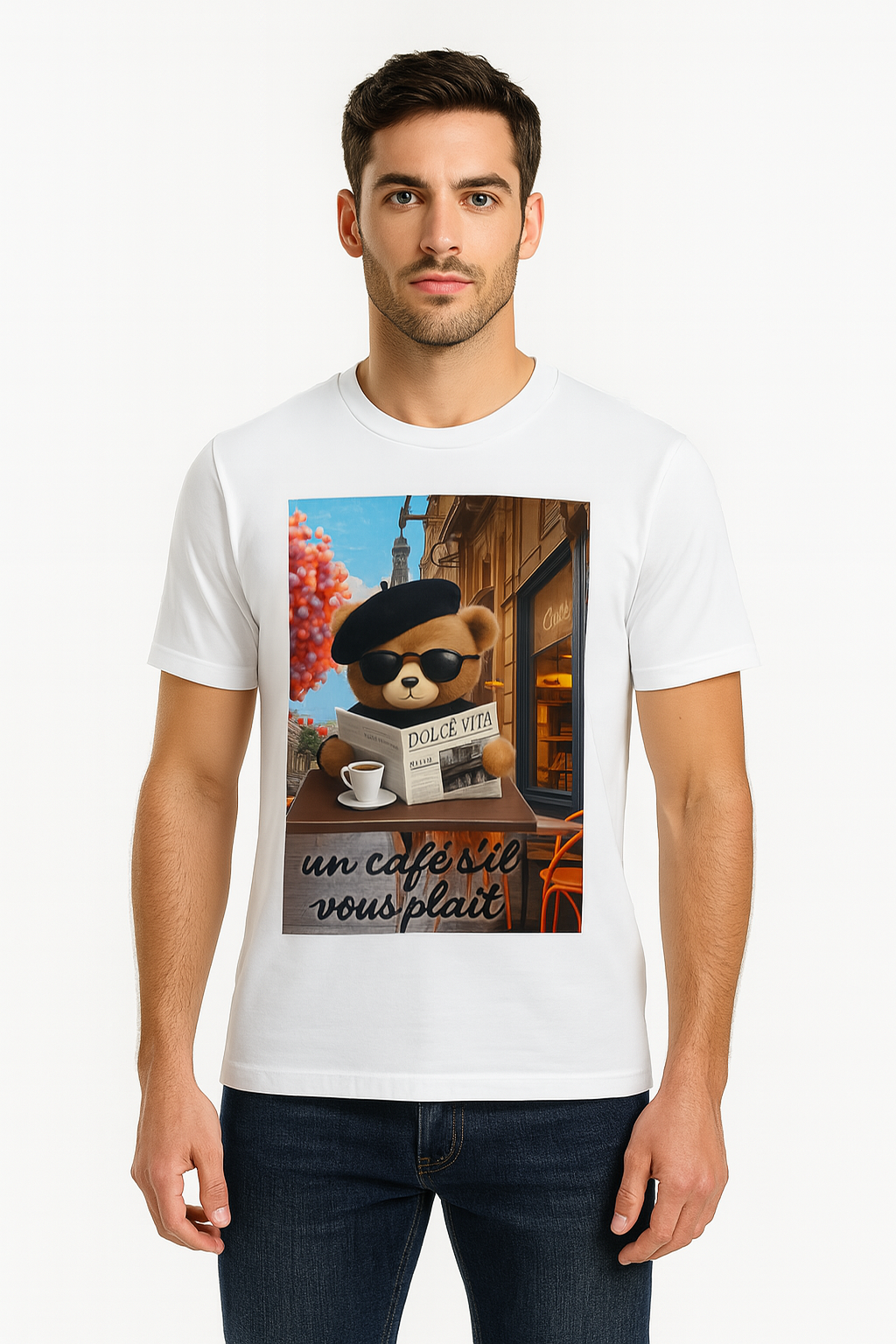 MM Studio muška majica bela – Cafe Bear