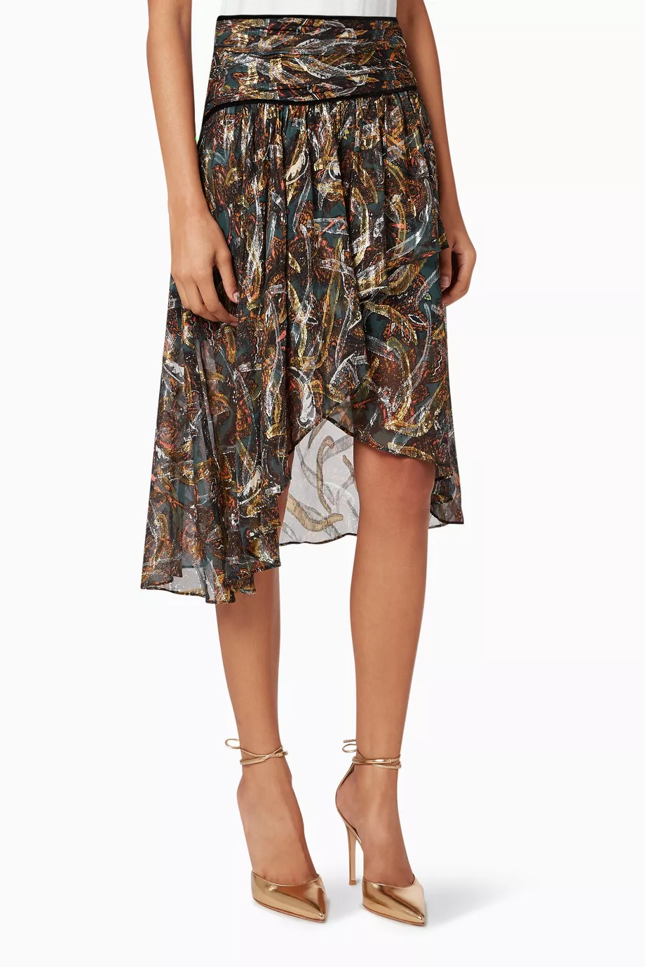 Suknja – PINKO – Asimetrična plisirana suknja sa metalik printom