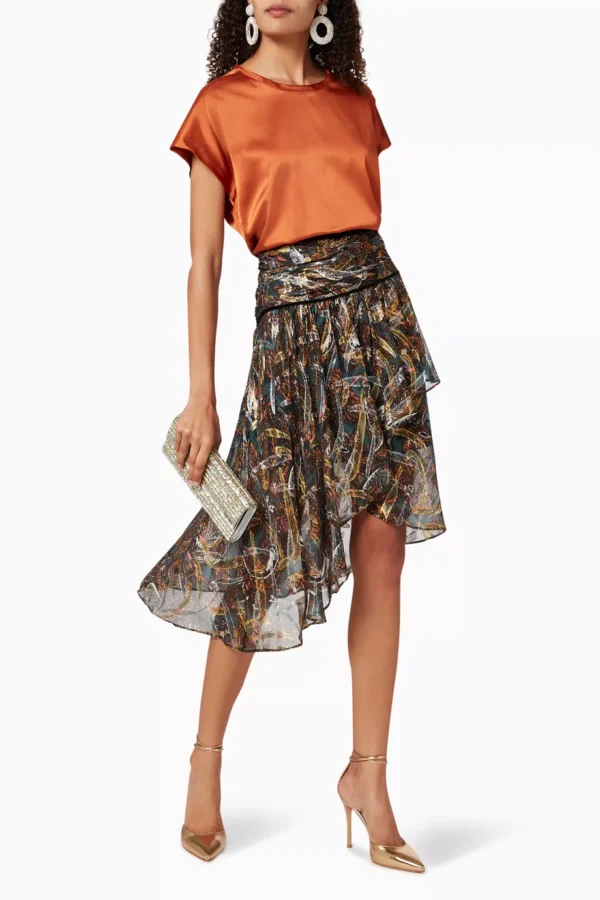 Suknja – PINKO – Asimetrična plisirana suknja sa metalik printom