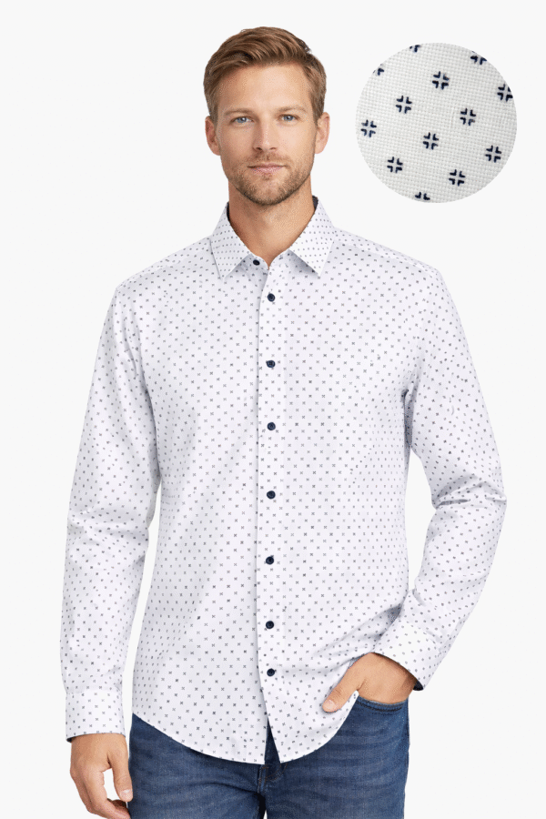 Košulja-Leonardo bela sa sitnim geometrijskim dezenom