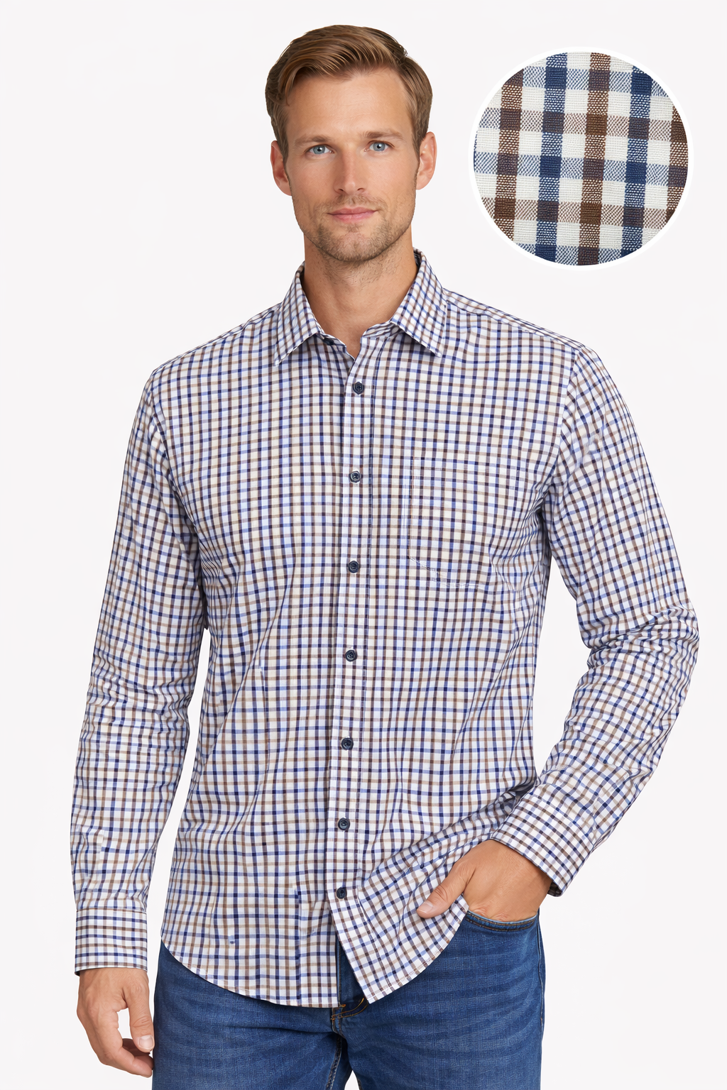 košulja-Leonardo Karo Plavo-Braon