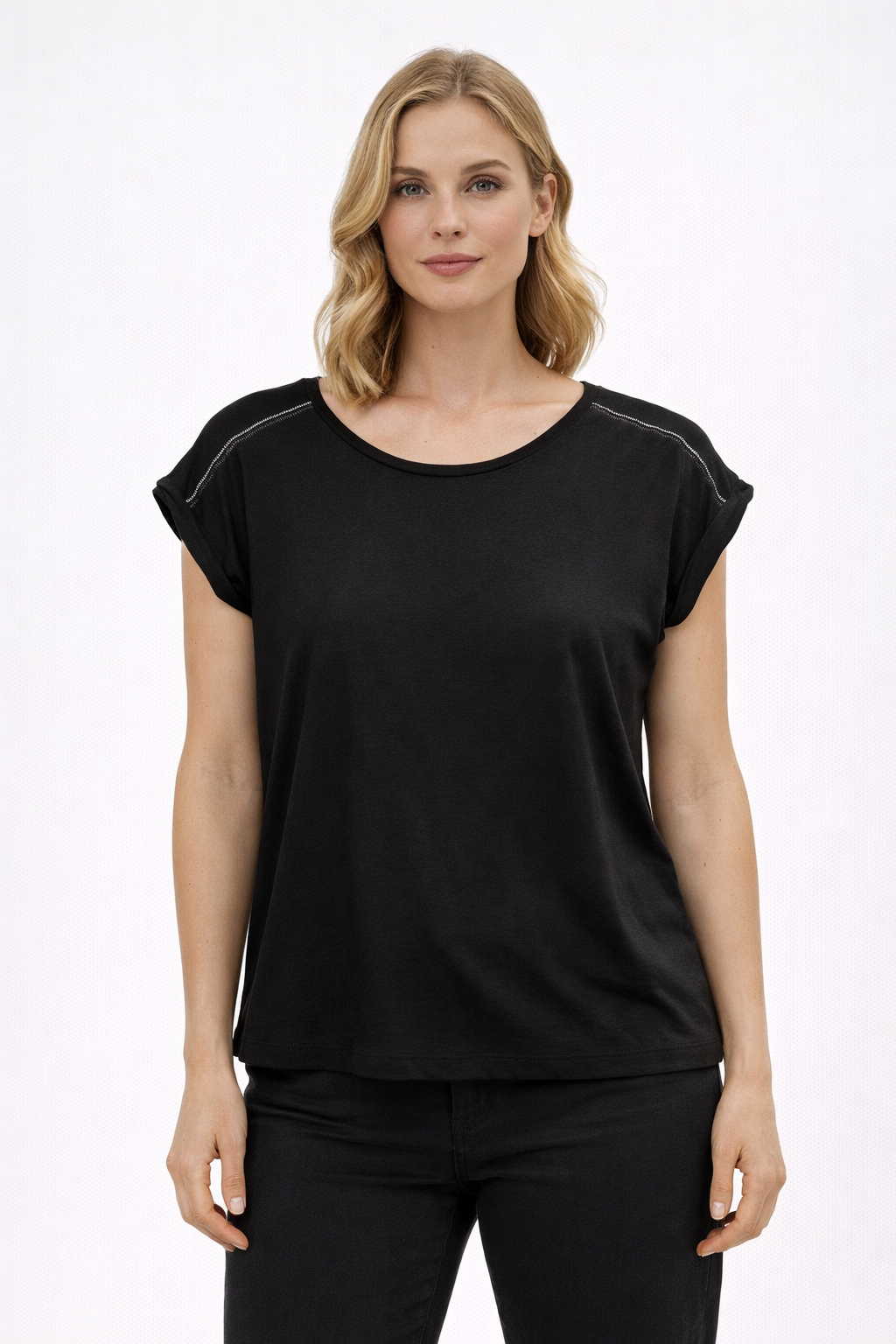 Majica - Patrizia Pepe - Crna Minimal Logo Detalj