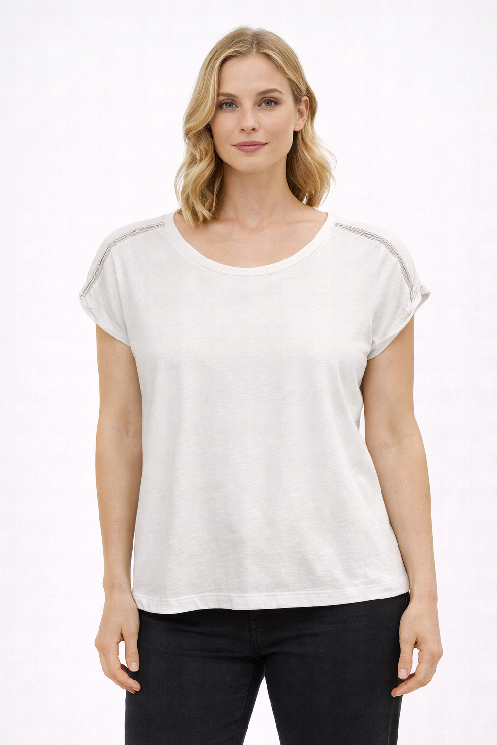 131_patriziapepe_6900(4830)_XS,Sx2,M-70%pamu,30%lan Majica - Patrizia Pepe - Bela Minimal Logo Detalj