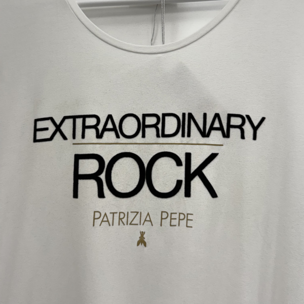 133_patriziapepe_7200(5040)_XS,Sx2,Mx2-92%viskoza,8%elastin Majica - Patrizia Pepe - Bela Extraordinary Rock Print