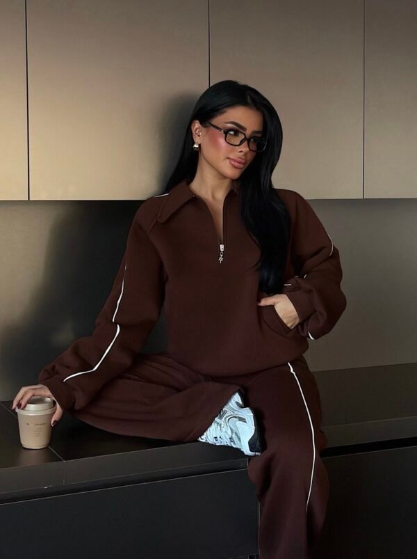 Trenerke komplet – EYYO – tamno braon sa belim detaljima