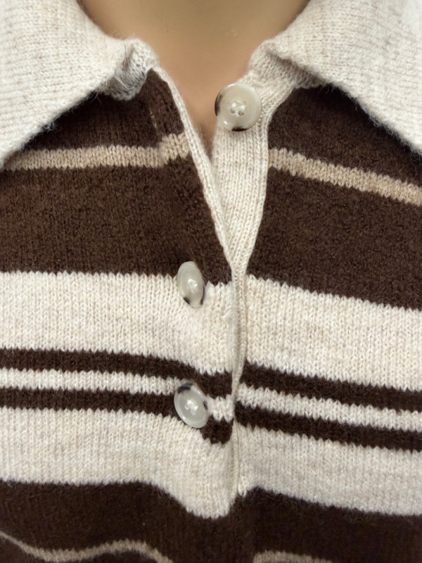 Džemper - Natural Love prugasti sa kragnom - braon/bež