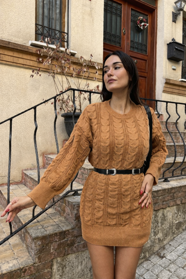 1574-natural love-2490-u5 Džemper haljina sa kaišem – NATURAL LOVE Camel Knit
