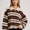 503b0d82-6a74-4525-8f3e-7a1beee14c00 Džemper - Natural Love prugasti sa kragnom - braon/bež