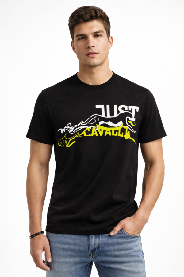 10_justcavalli_4900_Mx3 100%pamuk (2) Majica – Just Cavalli – Crna sa žuto-belim logotipom