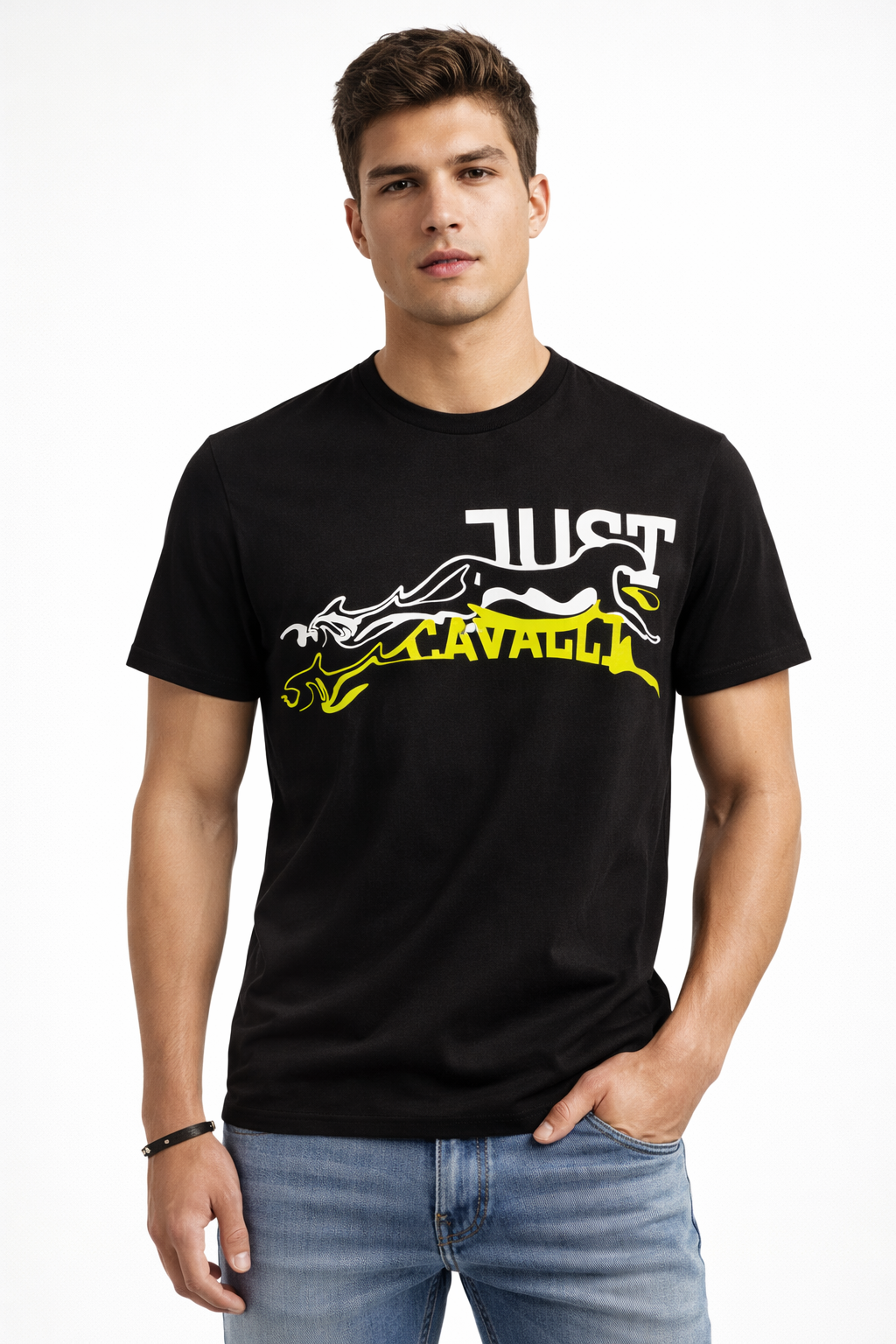 Majica – Just Cavalli – Crna sa žuto-belim logotipom