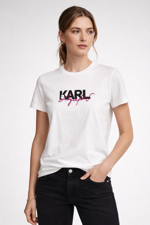 1179_karllagerfeld_5090_M 100%organski pamuk (1) Majica – Karl Lagerfeld – Bela sa roze-crnim logotipom