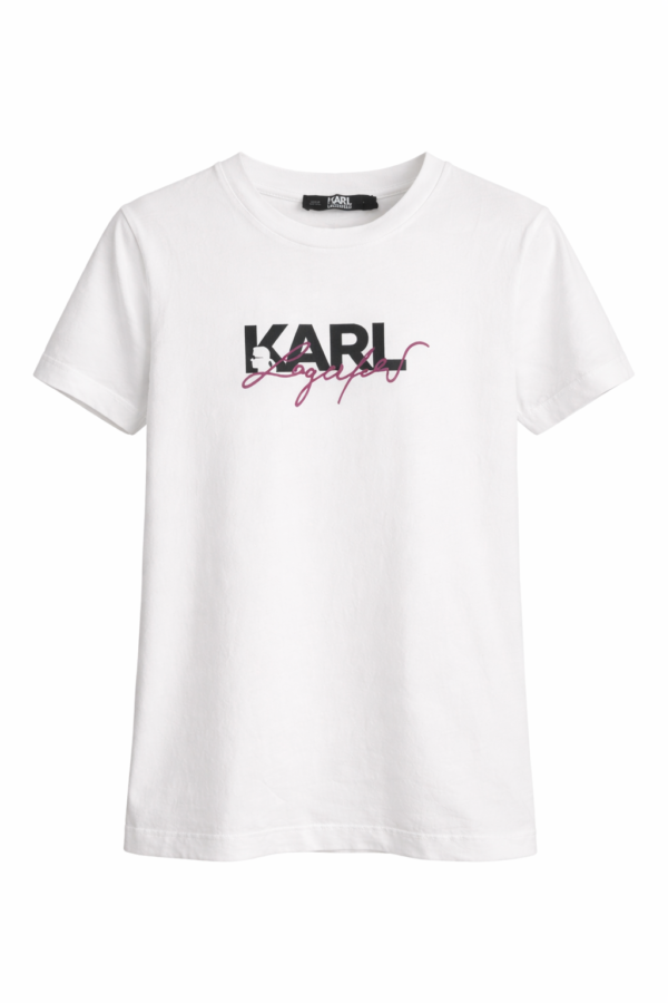1179_karllagerfeld_5090_M 100%organski pamuk Majica – Karl Lagerfeld – Bela sa roze-crnim logotipom
