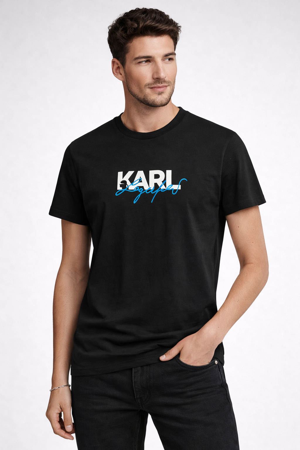 Majica – Karl Lagerfeld – Crna sa plavo-belim logotipom