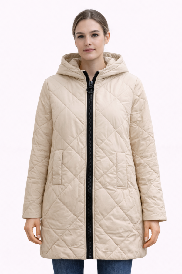 1253_newgirl_4990M,L,XL_100%nylon Jakna – Bež prošivena sa kapuljačom