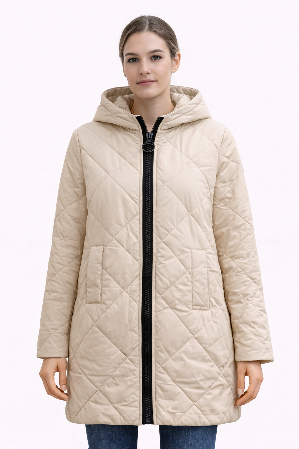 Jakna – Bež prošivena sa kapuljačom