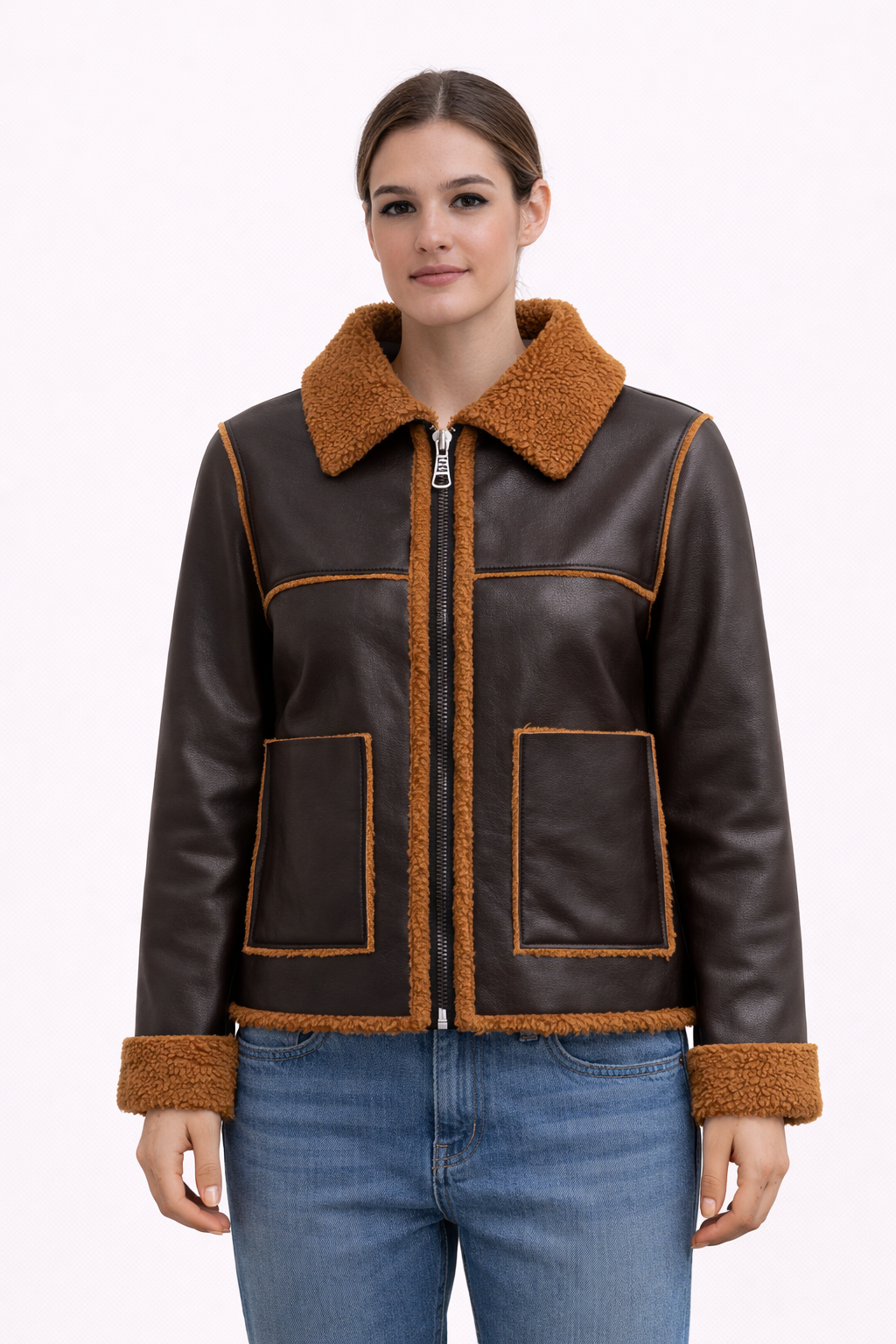 Jakna – braon sa pliš kragnom