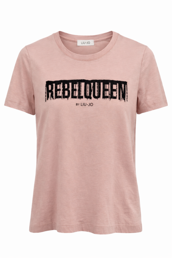 219_liujo_4130_L 100%pamuk Majica – Liu Jo – Svetlo roze sa Rebel Queen printom