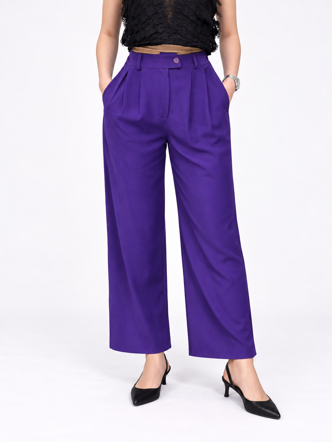 Ženske elegantne pantalone – ljubičaste