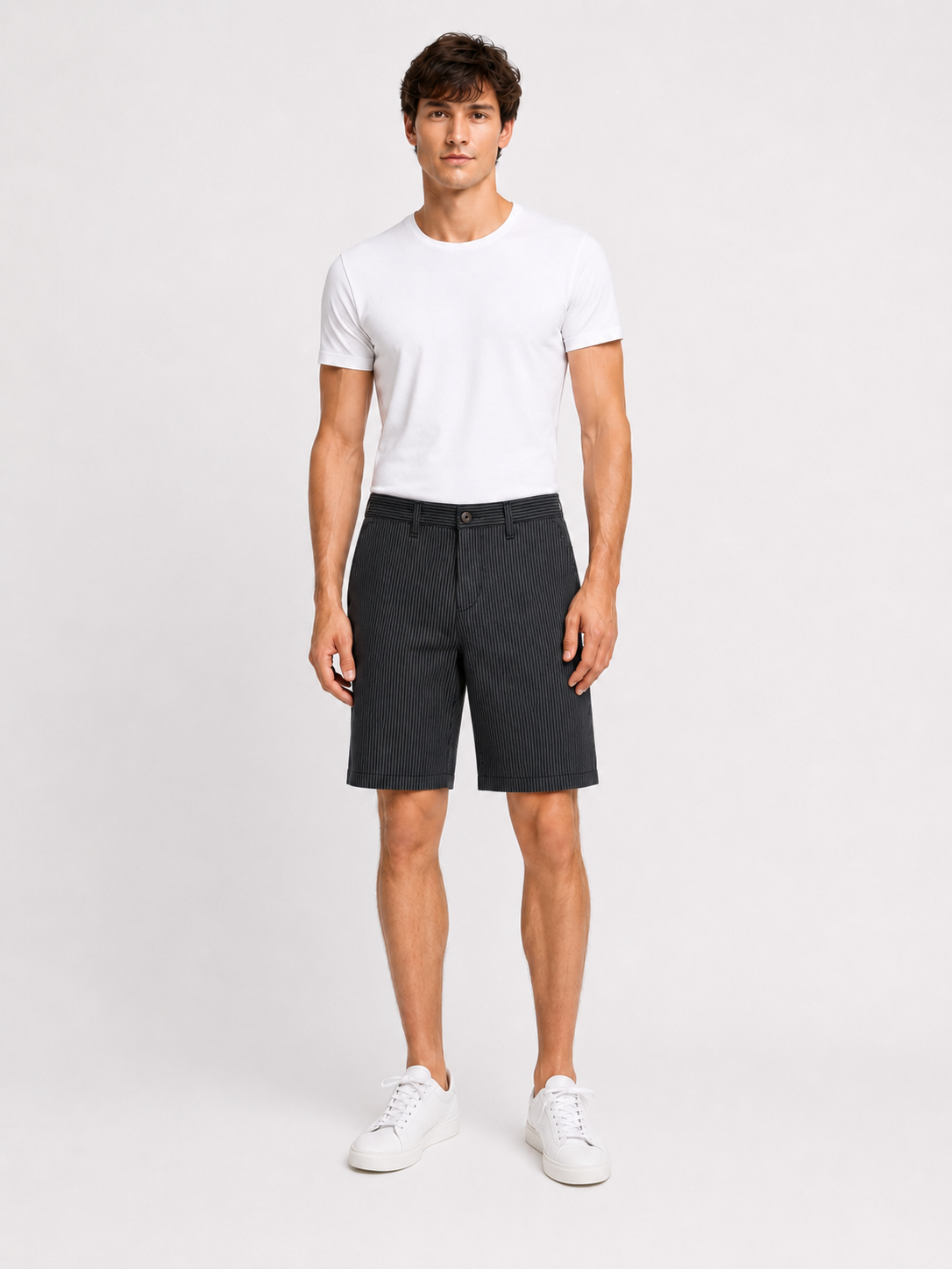 1454_2550_polo milano_64poliester 33viskoza 3likra_ 30 32 34x2 36 38 40 (2) Muški šorts – P. Milano – teget prugasti