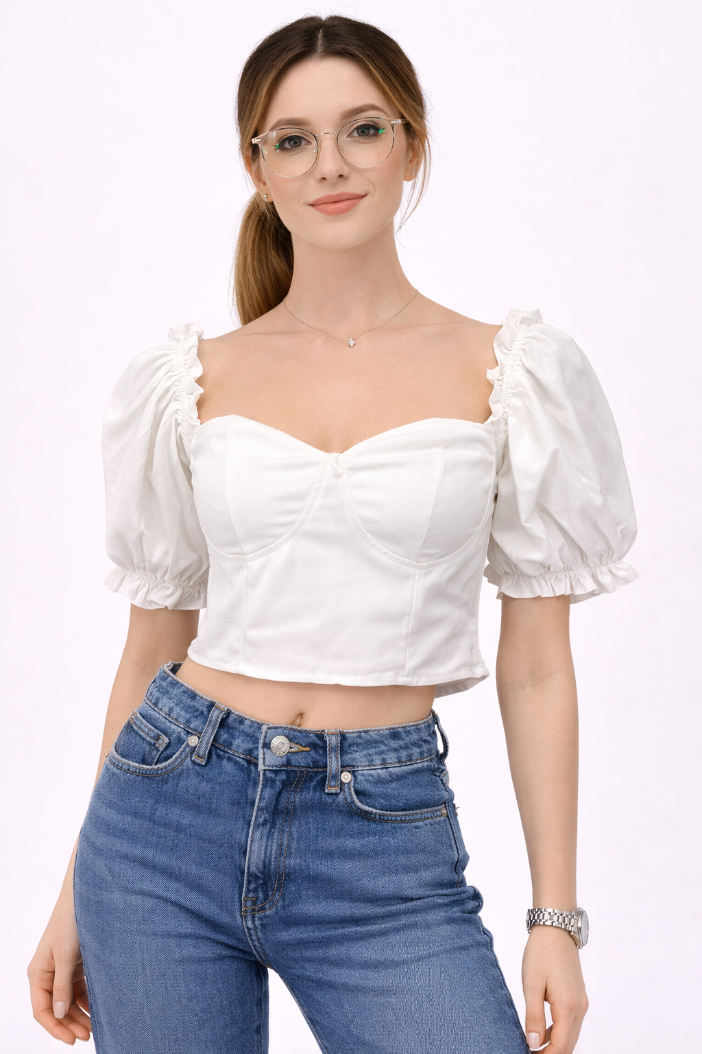 1588-1_1490_100%poliester_Sx4,Mx3,Lx4 Ženski crop top – beli