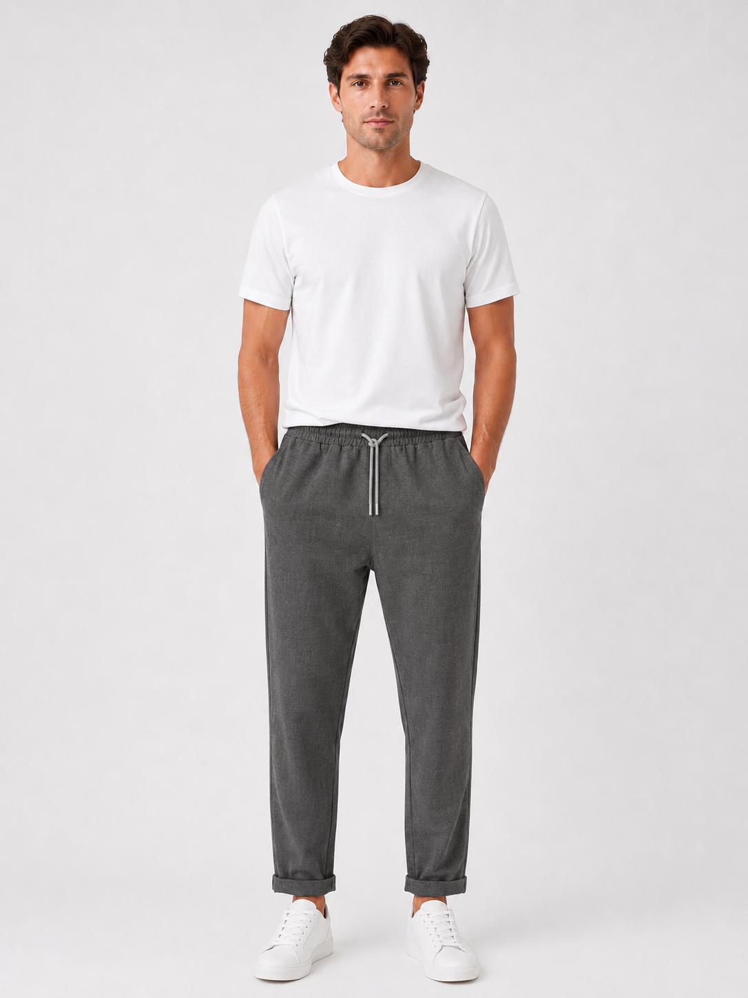 Muške pantalone - Empo - Tamno sive sa elastičnim pojasom