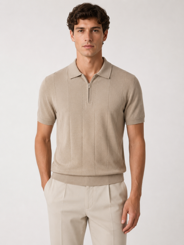 1641_vipstendo_m,l,xl,xxl_3090_50%pamuk 25%viskoza 25% poliamid (2) Muška pletena polo majica – VIP Stendo – svetlobež