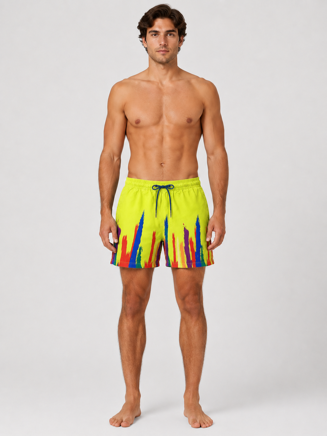 1697_1590_100poliester_ M,L,XL,2XL,3XL (2) Muški kupaći šorts - neon žuti sa šarenim printom
