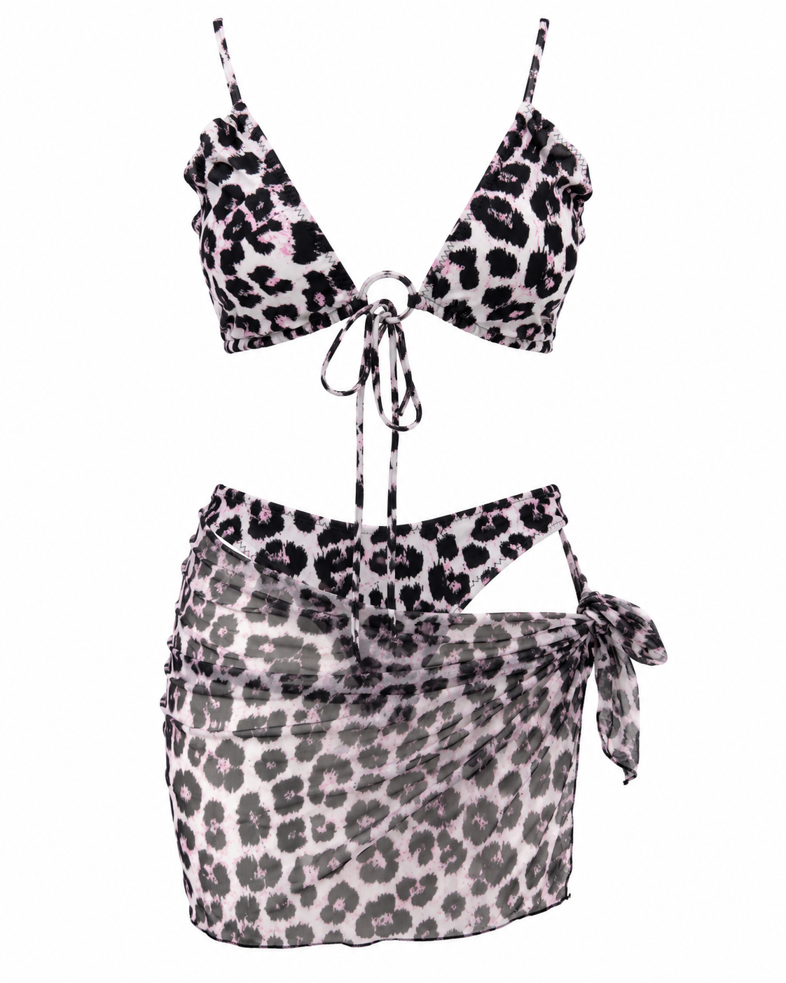 Ženski trodelni kupaći kostim sa maramom – animal print