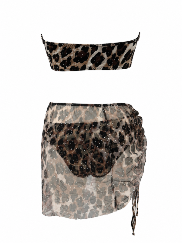 Ženski trodelni kupaći kostim sa maramom – animal print