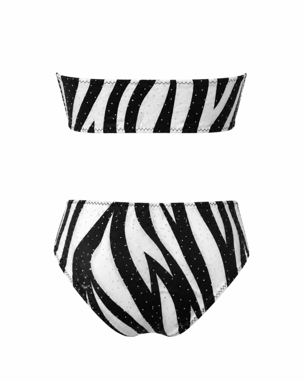 1743_2290_95% poliester 5% spandex_ 40x2,42x2,44x2,46x2 (2) Ženski trodelni kupaći kostim sa maramom – crno-beli animal print